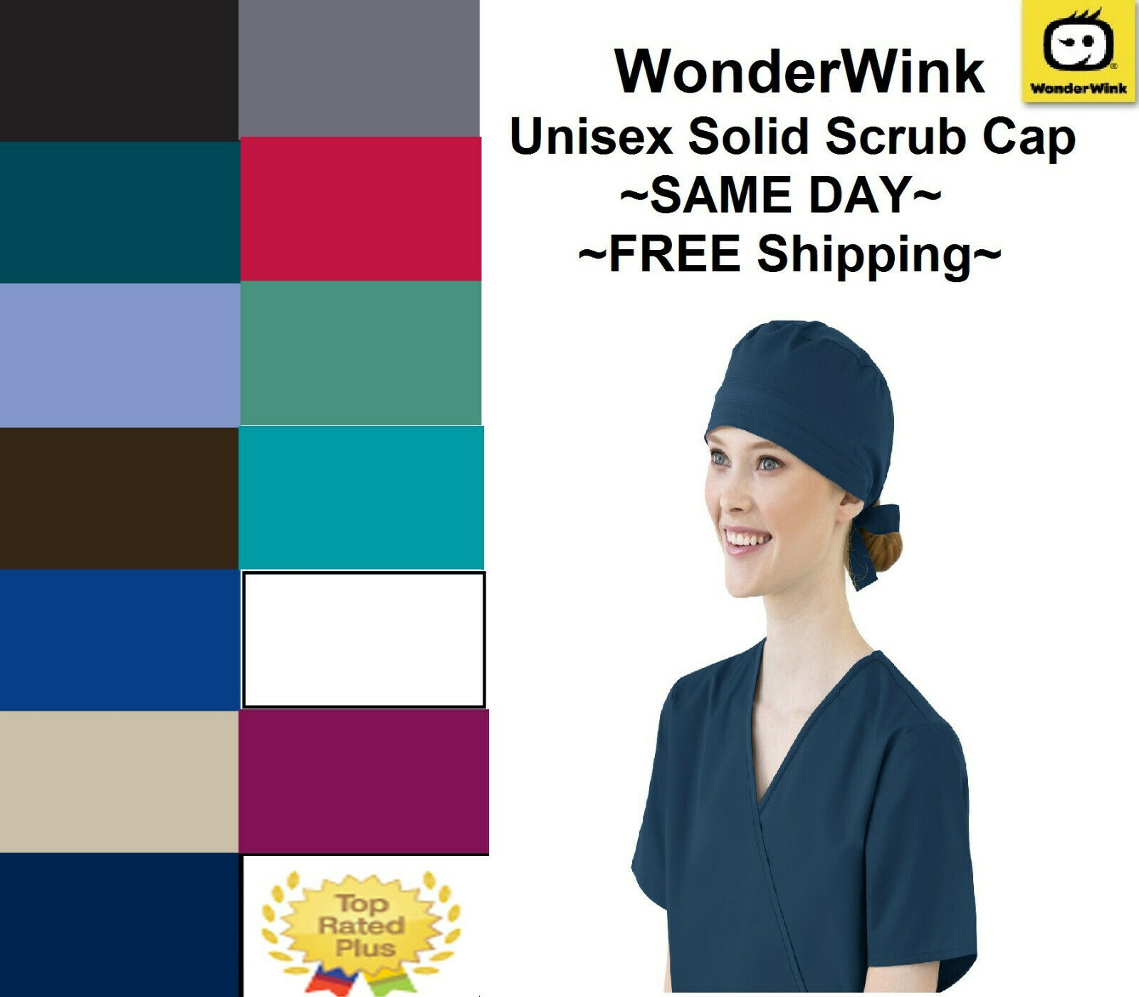 Wink Wonderwink Wonderwork Unisex Scrub Cap Solid Colors Free Ship