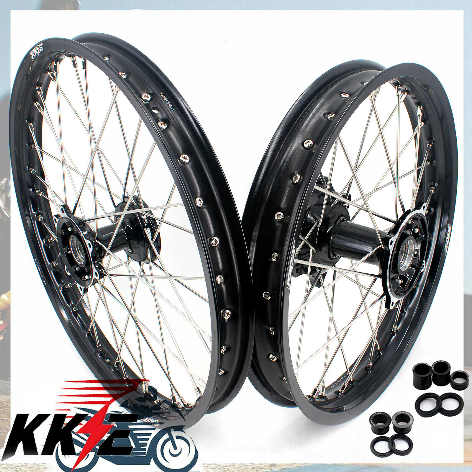 Kke 21/19 Cast Mx Wheels Rims Fit Cr125r Cr250r Crf250r 2004-2013 Crf450r Black
