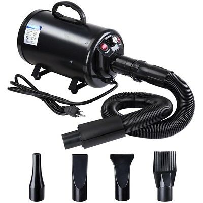 Portable Pet Hair Dryer Quick Blower Heater W/ 4 Nozzles Dog Cat Grooming Black